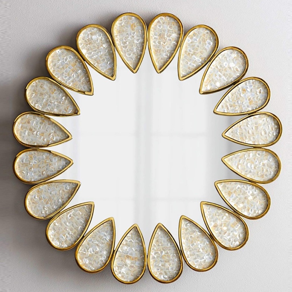 Jonathan Adler Mother-of-Pearl Petal&Brass Wall Accent Mirror. Stunner sale item - Picture 5 of 11